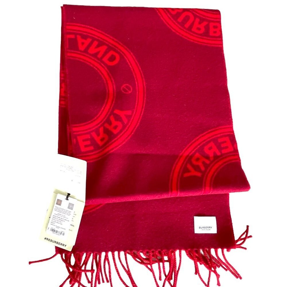 Burberry Bright Red Reversible Roundal Scarf, 100% wool, with logo - Picture 5 of 11